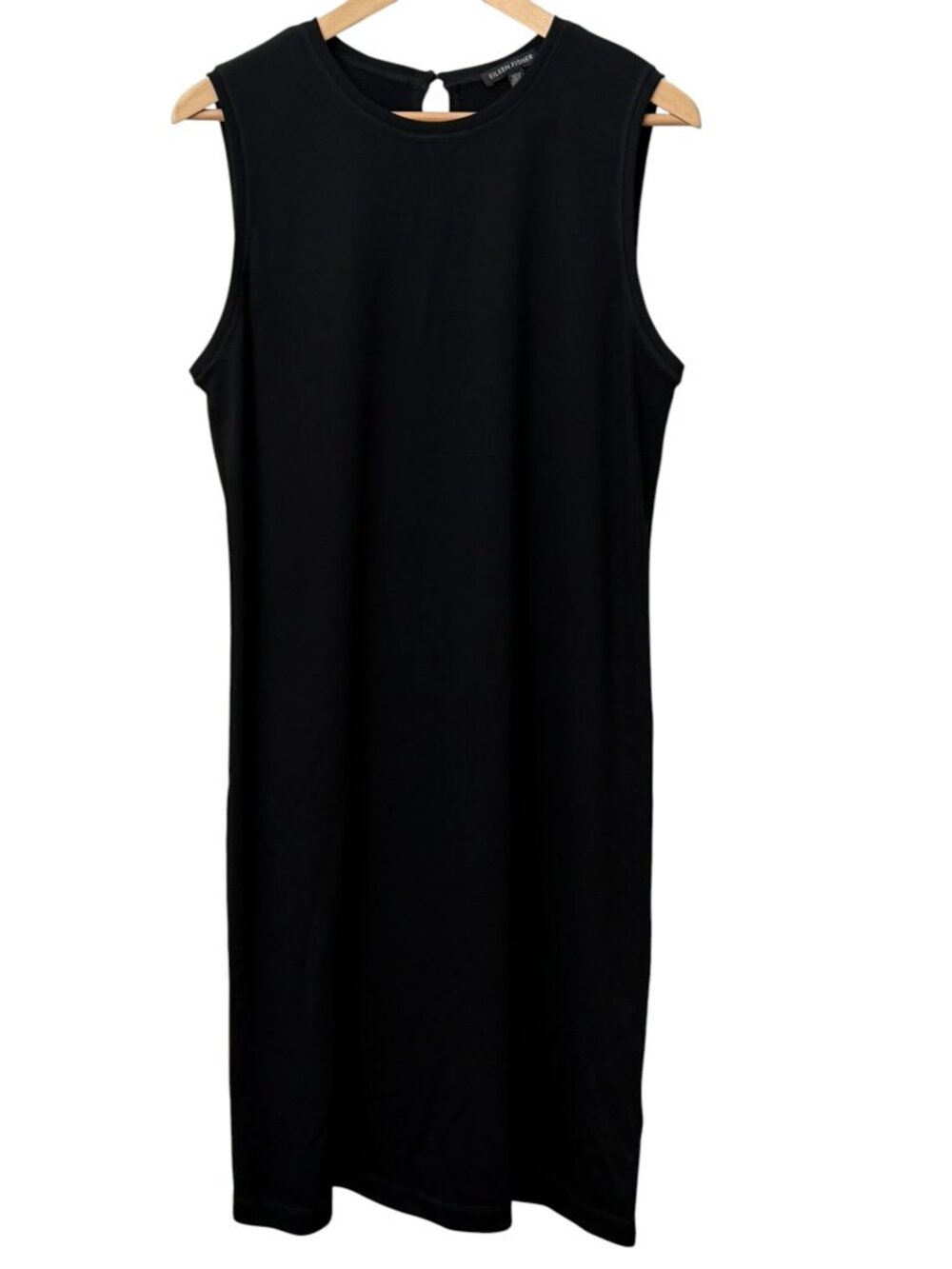 Eileen Fisher Fluid Tencel Jersey Knit Crew Neck Sleeveless Dress Back Keyhole M